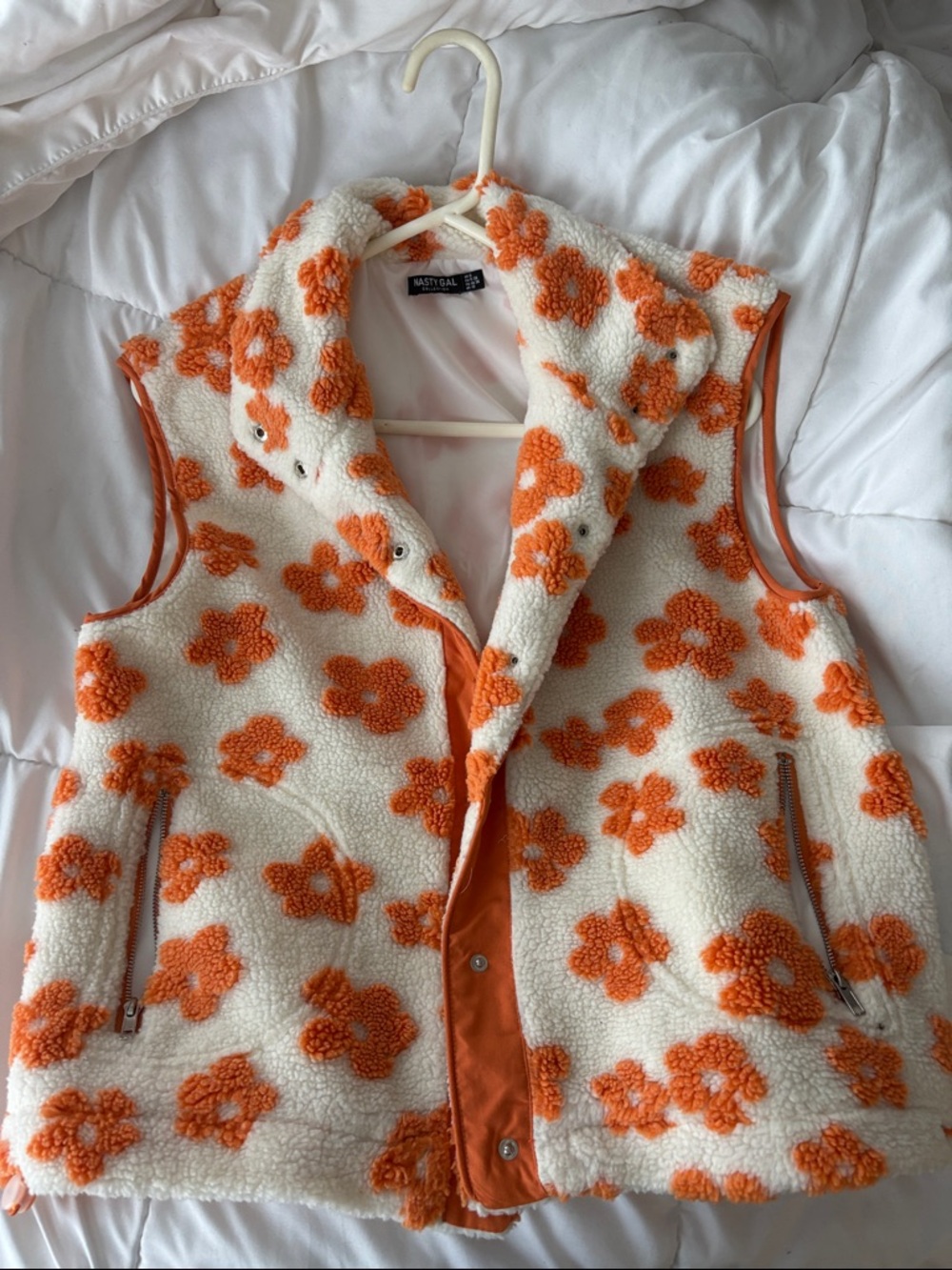 Nasty Gal Sherpa Vest  Floral Appliqué